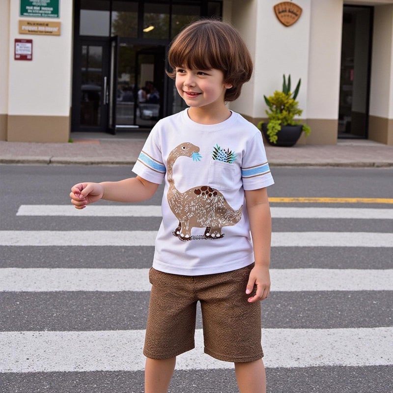 Little Bitty 2T Boy Clothes Toddler Boys Summer Outfits Cotton Short Sleeve Dinosaur T-Shirt & Shorts Set,Dinosaur-2-3Y - Image 5